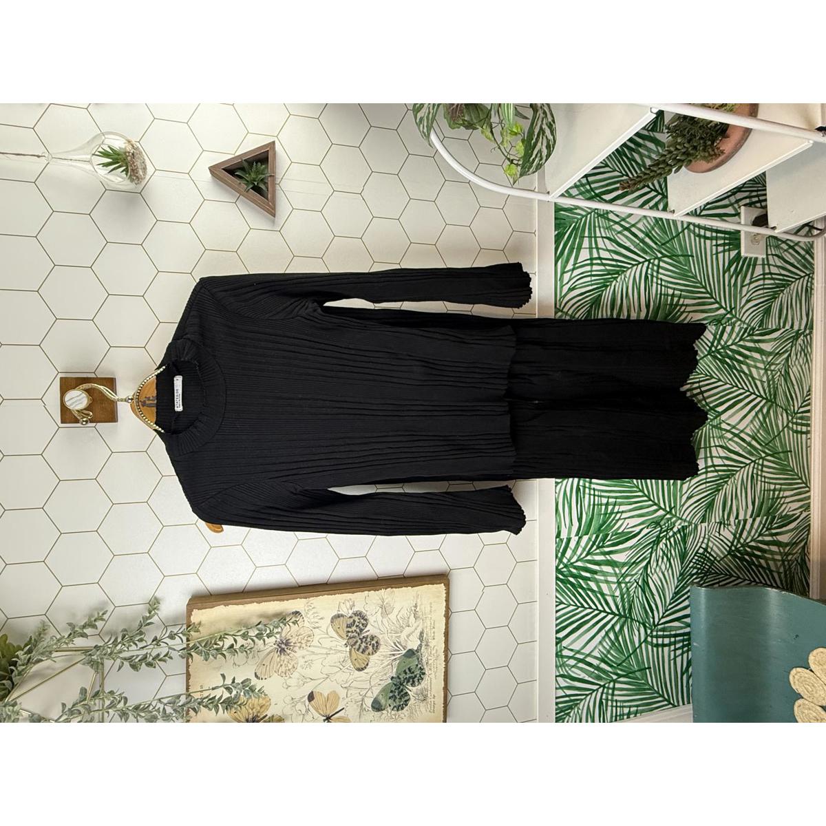 Stateside Organic Cotton Black Ribbed Sweater Wide Leg Two-Piece Set - Small
